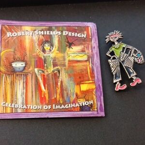 Vintage Robert Shields Sterling Enamel Shopper Pin/brooch/pendant